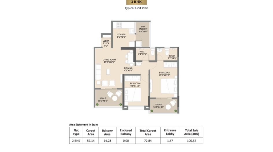 Hermosa-casa-Floor-plan-2 BHK-784 Sqft